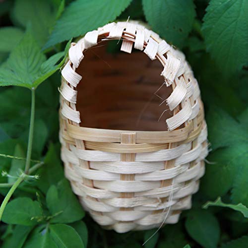Image of Small Bird Nest with Metal Hook Hand-Woven Bird Eco-Friendly Natural Bamboo Cage Accessories Hanging Bird Shelter