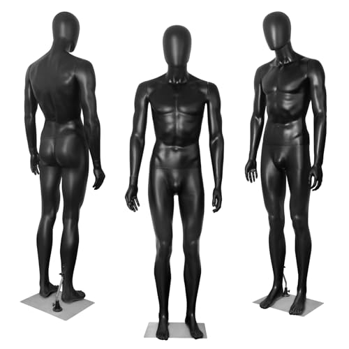 YumHome 1PC Black Male Mannequin 73 Inch Full Body Model Stand, Poseable Mannequins Dress Form Detachable Torso for Retail Clothing Shops, Adjustable Manikin Body Display with Metal Base Connector