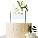 Decoración cuadrada de metal para tarta de feliz cumpleaños con decoraciones de pastel de flores