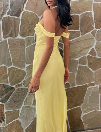 Image of Realtix Satin Off The Shoulder Strapless Bridesmaid Maxi Dress for Women