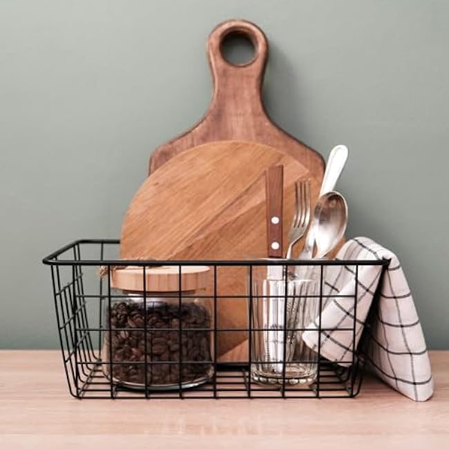 PATIKIL Kitchen Wire Basket, 2 Pack 11L 9W Pantry Organization Metal Storage Organizer Household Refrigerator Bin with Handles for Cabinets Closets Bedrooms, Black