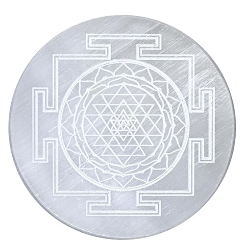 Crystal Divine Engraved Sri Yantra Selenite Plate to Charge Selenite Stone Selenite Crystal Charging Plate for Charging.