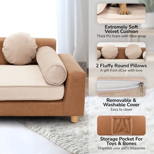 Dcee Premium Large Pet Sofa, Pet Bed Holds 160 Lbs, 42 In. Luxury Leather Dog Couch With Removable Washable Velvet Cushion For Comfort Sleep, Joint Support For Different Pet Sizes #TOP4