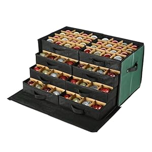 Christmas Ornament Storage Box - 8 Separate Trays, Stores 128 Ornaments - Non-Woven Fabric Containers - 3 Inch Organizer Compartments Christmas Ornament Storage Box 8 Separate Trays Stores 128 Ornaments Non Woven Fabric Containers 3 Inch Organizer Compartments