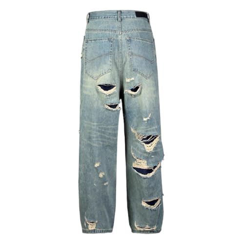 Hip Hop Streetwear Ripped Jeans Men Vintage Double Layer Design Denim Pants Male Baggy Jeans2