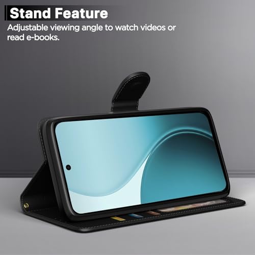 Image of Pikkme Flip Cover for Mi Redmi A7 Pro /Poco C85x 5G / C81 Leather Finish | Inside TPU with Card Pockets | Wallet Stand and Shock Proof | Complete Protection Flip Case (Black)
