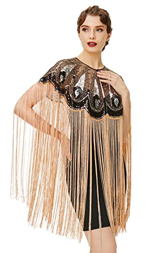 BABEYOND 1920s Shawl Wraps Long Fringed Evening Cape Sequin Beaded Party Shawl