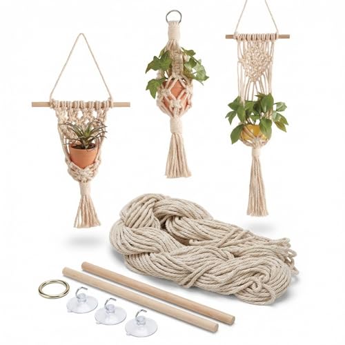 LEISURE ARTS Macrame Kit Mini Planter Set, DIY Plant Hanger Kit for Adults Beginners