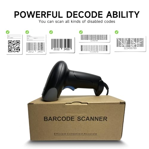 YANZEO S100 Wired 2D Barcode-Scanner, Handheld-USB-Barcode-Leser, QR-Barcode-Scanner Automatische UPC PDF417 Data Matrix Barcode-Leser für Geschäft, Lager, Supermarkt