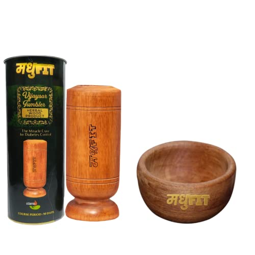 Image of MADHUFIT Vijaysar wood Glass and Vijaysar Bowl Combo | Pterocarpus Marsupium | Indian Kino Tree