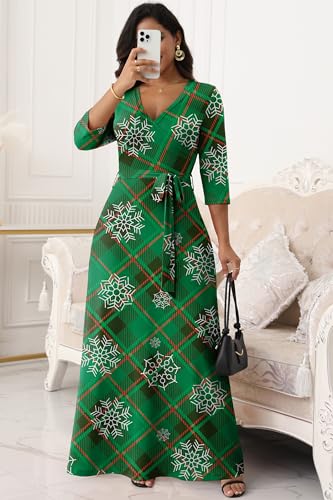 Image of FANDEE Plus Size Maxi Dress for Women Casual Summer Sundress V-Neck 3 /4 Sleeve