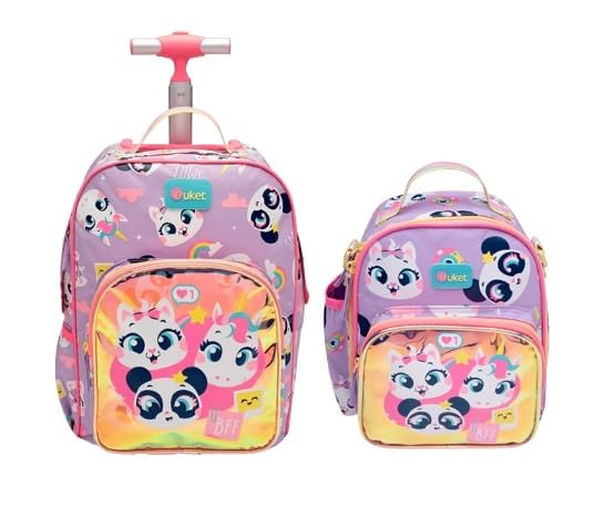 Puket - Kit Multibichos: Mochila com Rodinha Pequena + Lancheira Térmica Puket Multibichos Best Friend