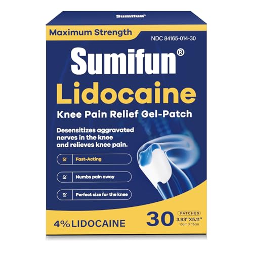 Sumifun Lidocaine Knee Pain Relief Gel-Patches - Maximum Strength Lidocaine Patches for Knee Pain Muscle and Joint Pain - Up to 8-Hours Knee Pain Relief (Large Count 30)