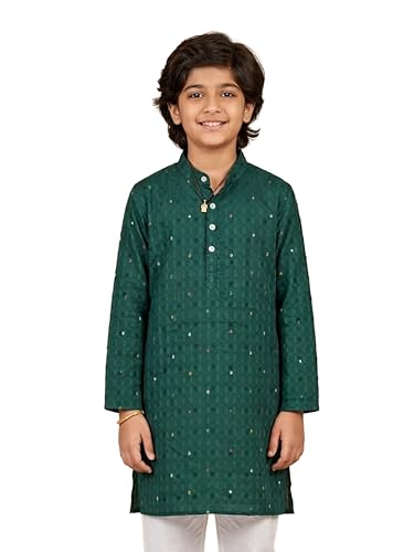 Image of KiddoPanti Boys 100% Cotton Ethnic Motif Printed Short Length Kurta