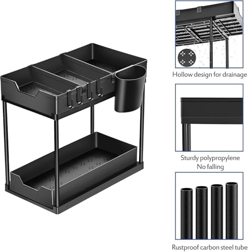 Image of 2‑Tier Sliding Storage Rack - Under‑Sink /Countertop Pull‑Out Organizer, Rust‑Proof for Kitchen & Bathroom