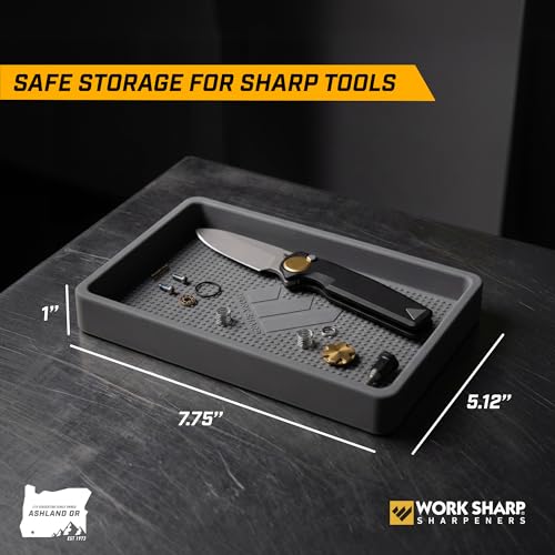 Image of Work Sharp Knife Valet Tray - Desktop & Work Station Organizer For Knives & Sharp Tools - Interior 4.625 inch x 7.3125 inch Exterior 5.1875 x 7.8125 - Stays Put With Secure Grip