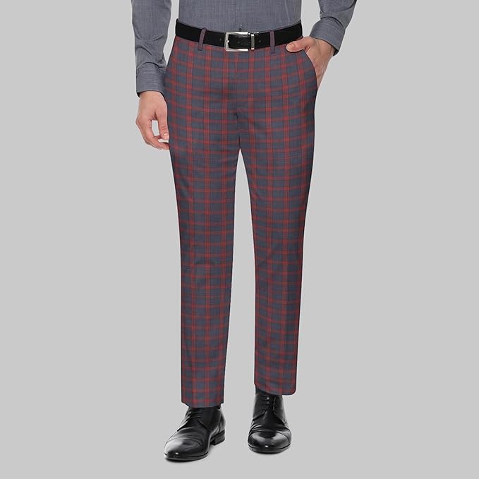 Image of BIGREAMS Unstitched Checkered Suiting Luxury Pants Fabric for Men - 1.5 Meter Pant Piece | Premium Blended Material | Soft Finish | Ideal for Formal Trousers