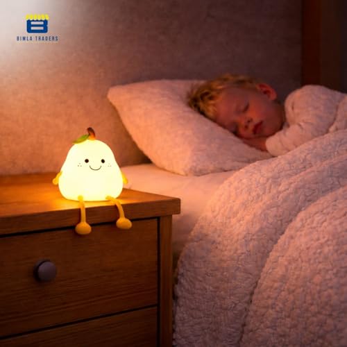 Image of Btag Silicone Pear Night Lamp - Touch-Control Color-Changing LED Light for Kids' Bedroom Decor, Home Decor Gift Items for Women (Pear Lamp)