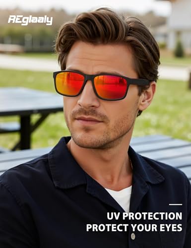 Image of Polarized Sunglasses for Men Women, Lightweight Square Mens Sunglasses UV Protection for Driving Fishing Golf
