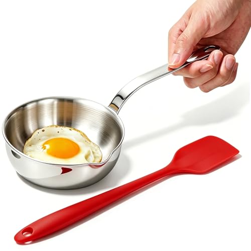 Bigwinyep Mini Egg Pan, SUS304 Stainless Steel Omelet Pan, 5.1Inch