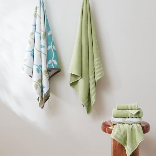 Image of Modern Threads 6 Piece Bath Towel Set - Bathroom Set with 2 Bath Towels, 2 Hand Towels, and 2 Wash Cloths - 100% Cotton, Super Absorbent & Extra Soft - Reversible Natural Vine (Sage Green)