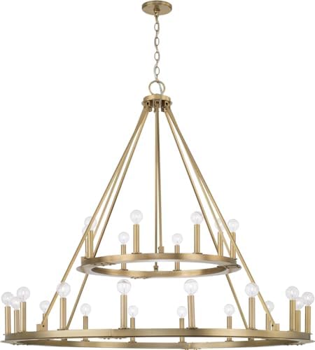 Capital Lighting 4910AD Pearson Urban Industrial 2 Tiers Candle Chandelier, 24-Light 1440 Total Watts, 43" H x 48" W, Aged Brass