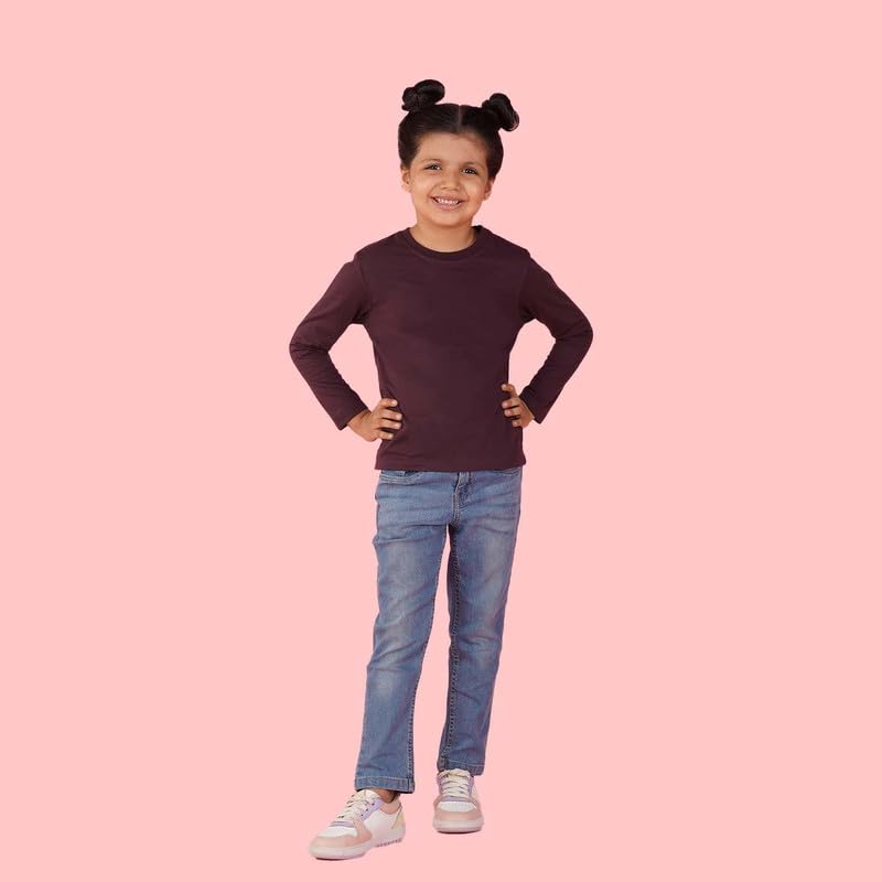 Image of Nusyl Girls Full Sleeves T-Shirt for Kids | Cute Printed Casual Wear | Soft Cotton Blend | Comfortable Regular Fit | 2-16 Years | Multiple Colors