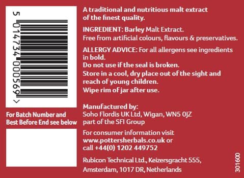 Potter's Malt Extract | 650 g Bottle | with pure Barley extract | Sweetener in the form of maltose | Can be consumed as part of a healthy balanced diet | Can replace refined sugars and in most recipes