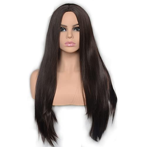 Perruque lace front longue droite brun foncé 18 pouces avec cheveux de bébé pour femmes