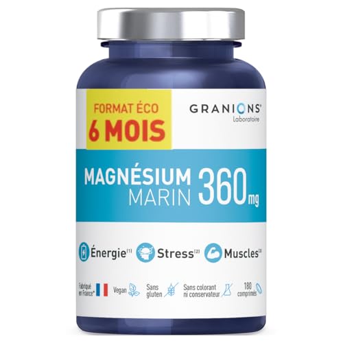 GRANIONS - Magnesium Marin 360 mg - Pillulier FORMAT 6 MOIS - Magnésium + Vitamine B6 - Anti Stress - Magnésium Marin de Haute Qualité - Fabriqué en France...