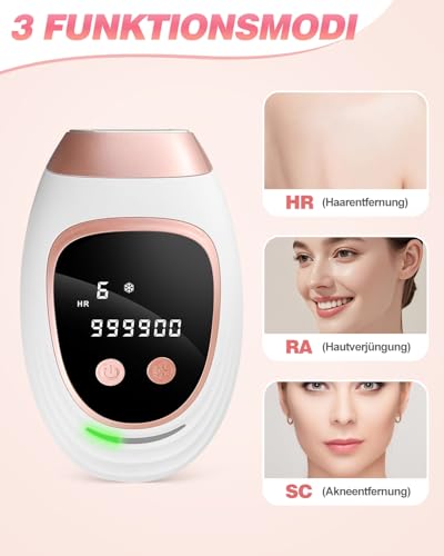 IPL Geräte Haarentfernung Laser mit Eisfunktion, 999,999 Lichtimpulse Laser Haarentfernung, HR/SC/RA Erweiterte Funktionen, 9 Energiestufen, Schmerzfreie Haarentfernungsgerät für Gesich/Körper