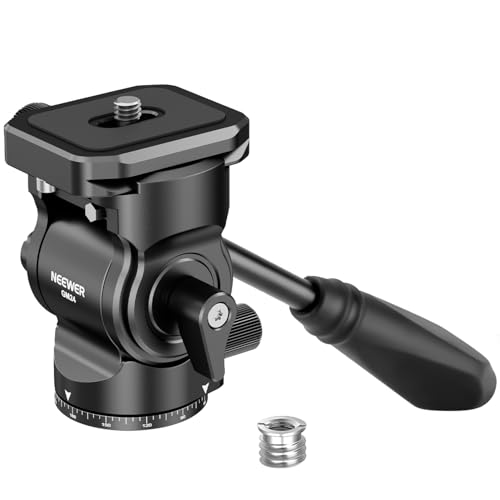 NEEWER Testa Fluida per Treppiede con Piastra Sgancio Rapido e Maniglia, Adattatore Treppiede Fotocamera Pan. Incli. Compatibile con Arca Swiss per Videocamere DSLR Compatte, Max 3kg, GM24 Tutto Nero