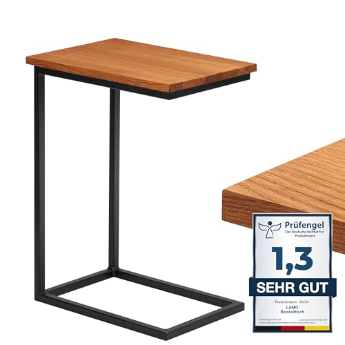 LAMO Manufaktur Beistelltisch | Laptoptisch | Sofatisch | mobiler Kaffeetisch | Nachttisch | 45x30x60 cm | Gestell Schwarz | 100% Echtholz Massiv Platte Farbe: Rustikal