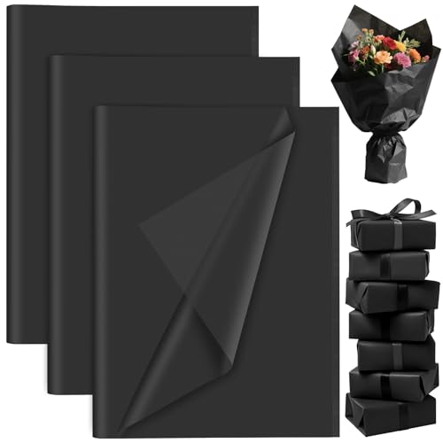 60 Sheets Black Tissue Paper Bulk PLULON Gift Wrapping Tissue Paper for Packaging 35 x 50cm Art Crafts for Gift Bags Decorative Floral Wedding Birthday Party Decor