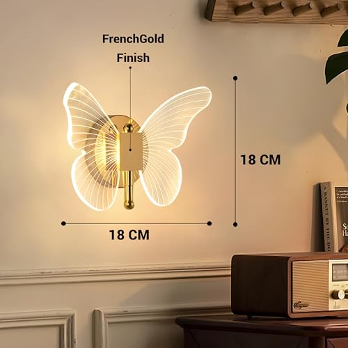 Image of FILLISKA Luxurious Acrylic Crystal Wall Lamp with Adjustable Colour Changing Function, Elegant Finish (FrenchGold Butterfly-321)(1 Year Warranty)
