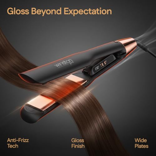 Image of Winston Pro Style Hair Straightener with Rose Gold Titanium Floating Plates, Smart Temperature Display, 3 Heat Modes, 40mm Wide Plates, 360 Swivel Cord & Auto Shut-Off for Women & Men
