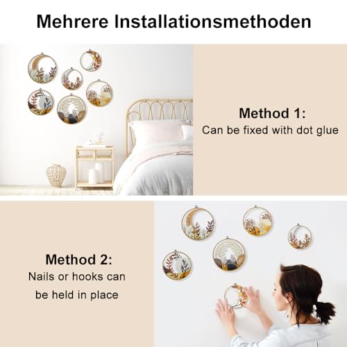 WATUNID 6 Stück Holz Boho Wanddeko, Runde Minimalistisch Wand Deko – Bild 5