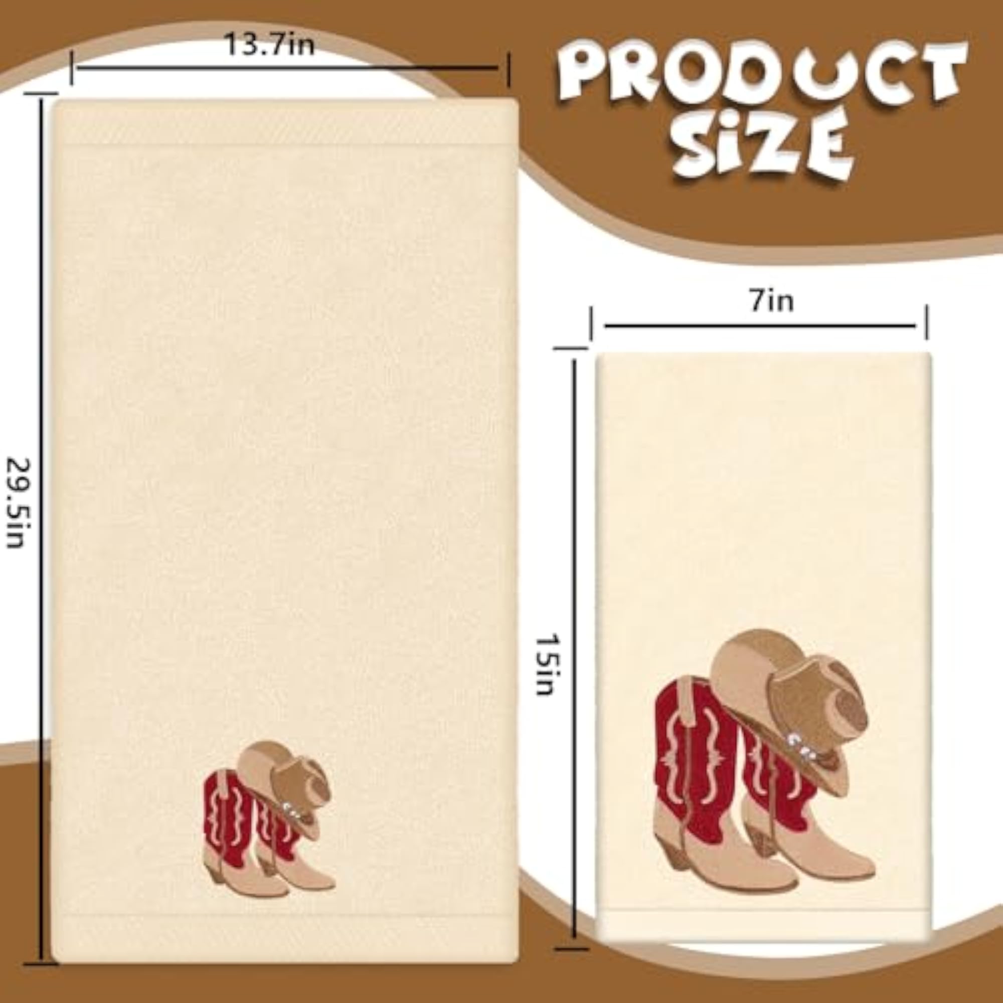 2Pcs Cowboy Hand Towels with Embroidered Design