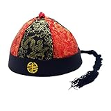 JISADER Chinesischer orientalischer Hut, Kronprinzen-Hut, Mandarin-Asiatischer Hut, Bequeme Kopfbedeckung, Qing-Kaiser-Hut, Vermieter-Hut für Kostüme, Schwarz Rot 58cm
