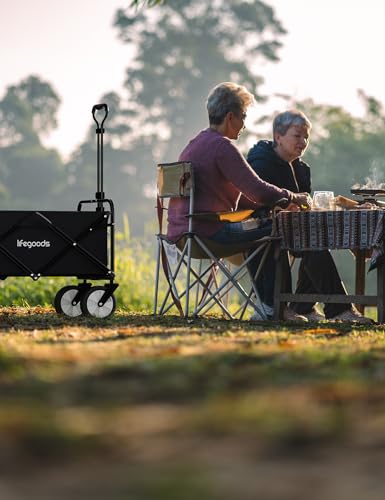 LifeGoods Bollerwagen Faltbar - Faltbarer Bollerwagen - Handwagen Klapbarr - Gartenwagen - Transportwagen - Strandwagen - Strand - Klappbarer – 360 Grad Drehbare Vollgummireifen 94L– 98x45cm - Schwarz – Bild 8