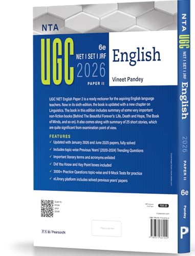 Image of Pearson NTA UGC NET English Paper 2 2026 6th Edition | For NET /SET /JRF | Solved 2025-26 Papers, 3000+ MCQs, Linguistics, PYQs & Mock Tests (UGC preparation series 2026)
