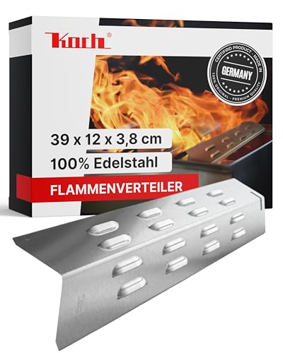 KOCH #56 Edelstahl V2A Hochwertiger Flammenverteiler 390x120mm MIT NUT für Gasgrill Brennerabdeckung - Stärke 1,25mm, 550g! Massive Qualität Made in Germany! z.B. Jamie Oliver, Kingsman, Mr. Gardener