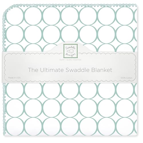 Image of SwaddleDesigns Large Receiving Blanket, Ultimate Swaddle for Baby Boys, Girls, Softest US Cotton Flannel, Best Shower Gift, Made in USA, SeaCrystal Mod Circles (Mom's Choice Award Winner)