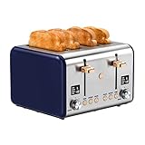 JOY Kitchen Digital Countertop Extra Wide 4-Slice Toaster, 6 Browning Levels with Bagel, Defrost Settings, Countdown Timer, Removable Crumb Tray & Cord Storage, Stainless Steel with Rose Gold Accents