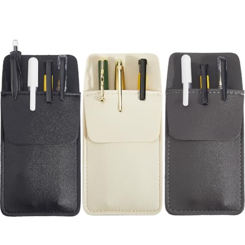 CALFOVERA Estuche para Bolígrafos de Piel Sintética de 3 Colores, Multiusos, Protector de Bolsillo, Organizador de Herramientas Duradero, Resistente, Protector de Bolsillo para Lápices