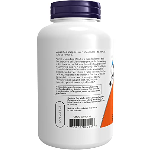 Now Supplements, Acetyl-L Carnitine 500 Mg, Amino Acid, Brain And Nerve Cell Function*, 200 Veg Capsules #TOP2