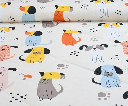 Image of FRESH FROM LOOM Rotary Printed Micro Fiber Comforter | Dohar | Quit | Single Bed | Double Weaved | Washable | Hypoallergenic Skin Friendly (Cream-Puppy | 60x90 Inches, Single Bed)
