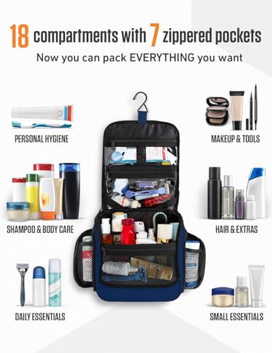 Image of VENTURE 4TH Hanging Travel Toiletry Bag, 18 Compartments - Navy Blue