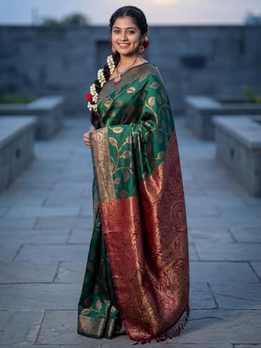 Image of AKHILAM Women's Kanjivaram Woven Soft Silk Saree With Blouse Piece