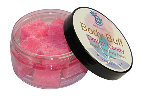 Diva Stuff Sugar Cube Body Buff Scrub, Exfoliates and Hydrates Skin, Pairs With Our Crepey Skin Cream - Cotton Candy, 8 oz (Made in the USA)